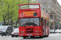 Red city buses ab